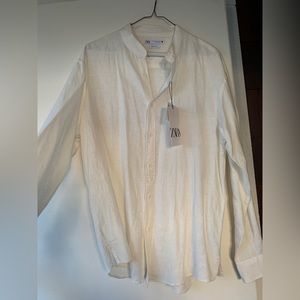 NWT Zara white linen button down shirt